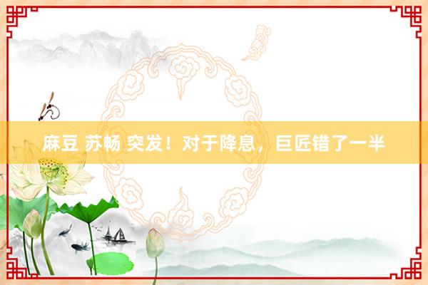 麻豆 苏畅 突发！对于降息，巨匠错了一半