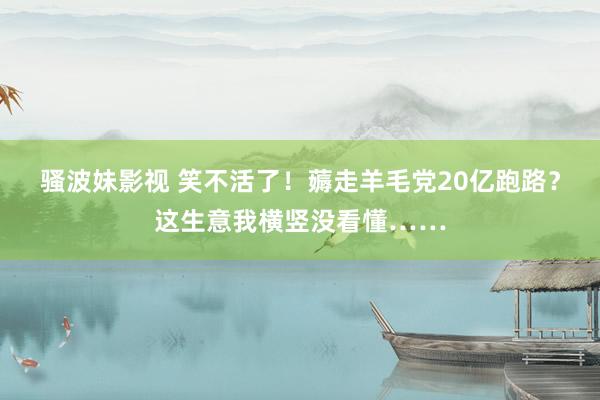 骚波妹影视 笑不活了！薅走羊毛党20亿跑路？这生意我横竖没看懂……