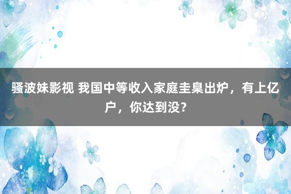 骚波妹影视 我国中等收入家庭圭臬出炉，有上亿户，你达到没？