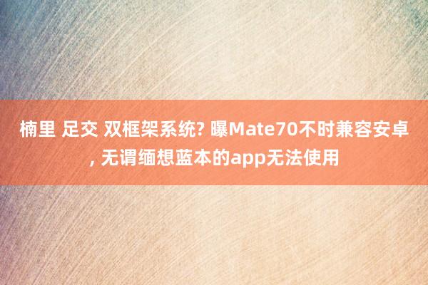 楠里 足交 双框架系统? 曝Mate70不时兼容安卓， 无谓缅想蓝本的app无法使用