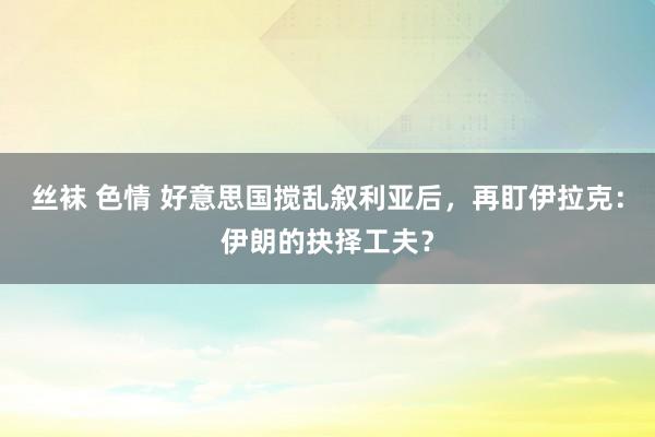 丝袜 色情 好意思国搅乱叙利亚后，再盯伊拉克：伊朗的抉择工夫？