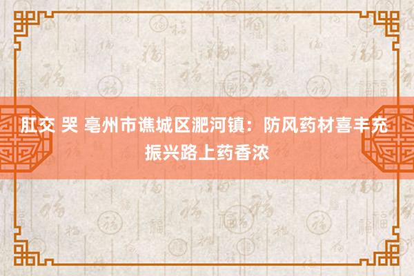 肛交 哭 亳州市谯城区淝河镇：防风药材喜丰充 振兴路上药香浓